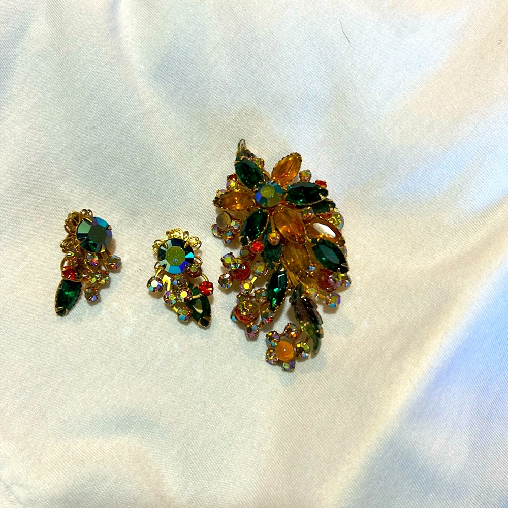 Beau jewels brooch and earrings .